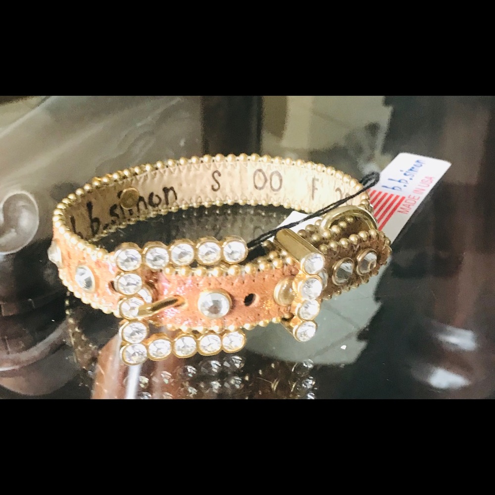 BB Simon Tan/Pink Swarovski Crystal Dog Collar. S